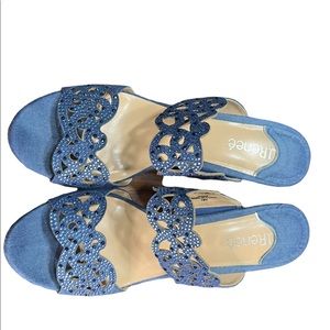 J Renee Women’s Denim Rhinestone Wedge Shoes Size 10